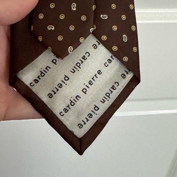 Pierre Cardin Vintage Brown Silk Tie with Gold Polka Dots - Picture 4 of 5